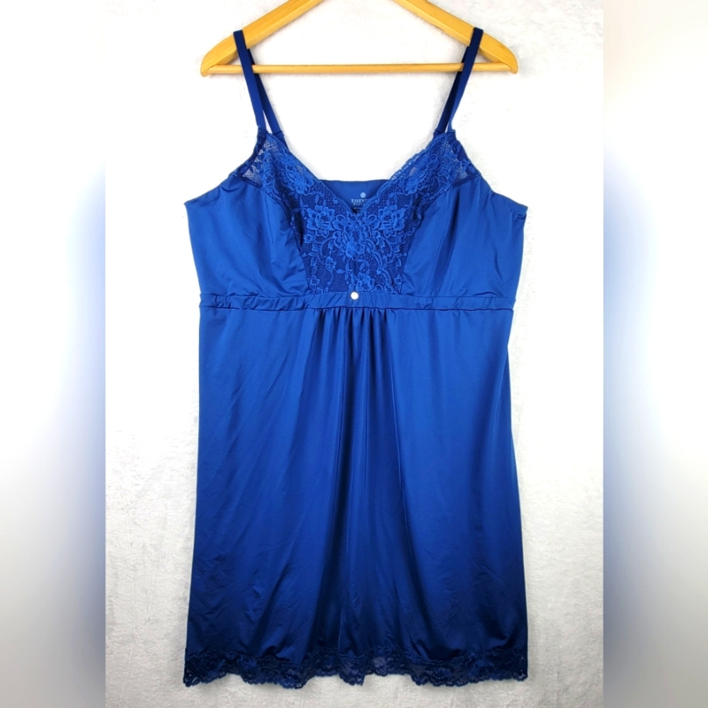 Essentials Bodywear Bodycon Slip Dress Sz 2X Blue Satin Lace Adjustable Strap
